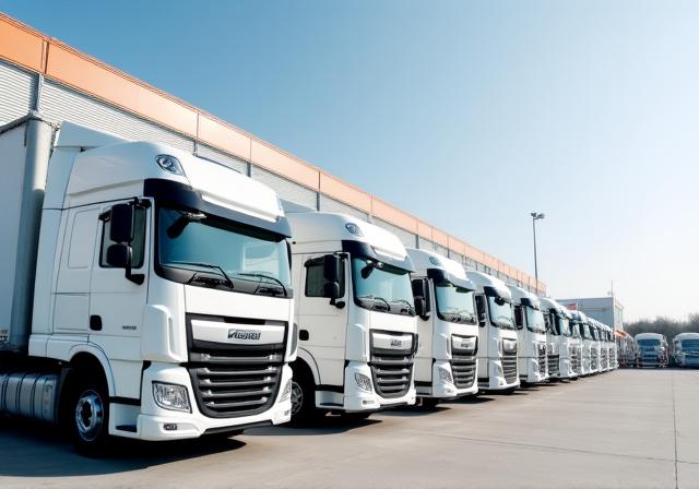 Fleet of modern logistics trucks